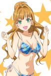  :d bad_id bad_pixiv_id bikini breasts brown_hair cleavage collarbone green_eyes hair_ornament high_ponytail hino_akane_(idolmaster) idolmaster idolmaster_cinderella_girls long_hair looking_at_viewer mashou_boy medium_breasts navel open_mouth shiny shiny_hair shiny_skin side-tie_bikini smile solo standing swimsuit very_long_hair 