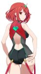  ass blush breasts competition_swimsuit earrings homura_(xenoblade_2) jewelry large_breasts looking_at_viewer one-piece_swimsuit red_eyes red_hair short_hair simple_background solo swimsuit tiara white_background xenoblade_(series) xenoblade_2 zumcunix 