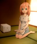  green_eyes hair_ornament hairpin highres long_hair miniskirt nanahashi_minori one_room orange_hair screencap skirt solo stitched sunset tatami third-party_edit 