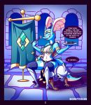  anthro bonitod3n breasts clothing comic dialogue digital_media_(artwork) dragon english_text female food human knight male mammal melee_weapon stuffing sushi sword text weapon 
