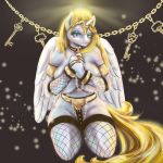  2018 angel anthro bdsm big_breasts biped blue_eyes blush bondage bound breasts chain chastity chastity_belt clothing crown cute digital_drawing_(artwork) digital_media_(artwork) domination equine eyelashes fan_character feathered_wings feathers female friendship_is_magic fur gloves glowing gold_hair hair handcuffs hi_res horn horse huge_breasts invalid_tag lash legwear long_hair long_tail looking_at_viewer mammal mdwines multicolored_fur my_little_pony mystery nude pony shackles simple_background smile solo stockings submissive submissive_female underwear white_fur white_wings wings 