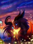  2018 curved_horn detailed_background digital_media_(artwork) dragon duo female feral male membranous_wings outside plaguedogs123 sitting sky smile star starry_sky wings wyvern 