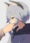 animal_ears blue_eyes blush cat_ears catboy great_kichi hand_in_another's_hair ledo_vassar light_blue_hair out_of_frame pop-up_story solo_focus 