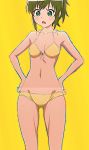  bare_shoulders bikini collarbone hands_on_hips legs looking_at_another looking_at_viewer mikakunin_de_shinkoukei mound_of_venus navel oono_niko parted_bangs ponytail shiny shiny_skin swimsuits 