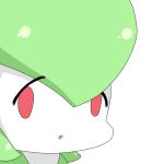  1girl chibi creatures_(company) empty_eyes face face_of_the_people_who_sank_all_their_money_into_the_fx female game_freak gardevoir gen_3_pokemon green_hair looking_at_viewer muguet nintendo no_humans open_mouth pokemon pokemon_(creature) red_eyes shiny shiny_hair short_hair simple_background solo white_background 