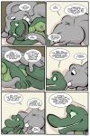  2018 alligator angie_(study_partners) anthro areola breasts comic crocodilian duo elephant english_text eyes_closed fangs female green_eyes looking_back male male/female mammal nipples nude open_mouth proboscidean ragdoll_(study_partners) reptile scalie speech_bubble study_partners teeth text thunderouserections tongue trunk tusks young 