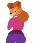  anthro bear butt canime clothed clothing disney female looking_at_viewer looking_back mammal mature_female rebecca_cunningham smile solo talespin 