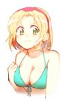  blonde_hair blue_eyes breasts cecilia_lynne_adelhyde cleavage commentary_request earrings hairband highres jewelry medium_breasts short_hair solo swimsuit wild_arms wild_arms_1 yururi-ra 