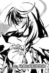  belt black_choker breasts choker cleavage closed_mouth commentary_request greyscale link_(aa30) long_hair medium_breasts monochrome protected_link solo tales_of_(series) tales_of_berseria velvet_crowe 