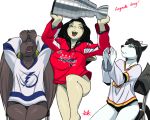  2018 big_breasts black_hair bonita bottomless breasts brown_fur brown_hair canine clothed clothing female fur furball hair heterochromia hockey lagomorph mammal rabbit sitting sport stanley_cup stkittyhawk washington_capitals white_fur wings wolf zeus 