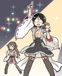  clenched_hands commentary_request glasses haruna_(kantai_collection) kantai_collection kirishima_(kantai_collection) lights microphone multiple_girls music oekaki pinky_out pointing pointing_up saturday_night_fever singing spotlight terrajin thighhighs zettai_ryouiki 
