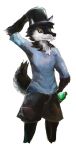  anthro beverage black_fur black_nose black_sclera canine clothed clothing dog fur hat hi_res husky male mammal plive shorts simple_background soda solo thehuskyk9 top_hat white_background white_fur yellow_eyes 