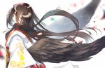  :o albedo bangs blurry blurry_background brown_eyes brown_hair brown_wings commentary curled_horns depth_of_field eyebrows_visible_through_hair eyes_visible_through_hair feathered_wings grey_background hair_between_eyes horns japanese_clothes kimono long_hair long_sleeves looking_at_viewer looking_to_the_side mitu_yang off_shoulder overlord_(maruyama) parted_lips simple_background solo very_long_hair white_kimono wide_sleeves wings 