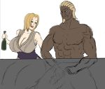  1boy 1girl areolae artist_name artist_request bed blonde_hair blush breasts cleavage clothed_sex dark_skin dark_skinned_male hetero high_heels huge_breasts interracial large_breasts large_penis naruto naruto_(series) naruto_shippuuden penis raikage sex thighs tsunade 