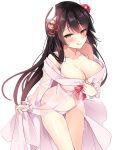  :q azur_lane bangs black_hair blush breasts cleavage collarbone commentary_request eyebrows_visible_through_hair flower hair_flower hair_ornament half-closed_eyes hiei_(azur_lane) horns ikura_nagisa large_breasts leaning_forward lifted_by_self long_hair long_sleeves looking_at_viewer naughty_face nightgown nightgown_lift panties revision see-through sidelocks simple_background smile solo thighs tongue tongue_out underwear white_background white_panties yellow_eyes 