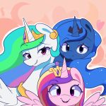  &lt;3 2015 blue_eyes blue_hair blush bust_portrait crown cute equine eyebrows eyelashes feathered_wings feathers female feral friendship_is_magic grin group hair half-closed_eyes horn joyfulinsanity long_hair looking_at_viewer mammal multicolored_hair my_little_pony open_mouth open_smile pink_feathers portrait princess_cadance_(mlp) princess_celestia_(mlp) princess_luna_(mlp) purple_eyes rainbow_hair royalty sibling sisters smile teeth tongue white_feathers winged_unicorn wings 