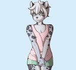 belly bobdirt clothed clothing crossdressing dating_sim feline girly leopard male mammal pixie_cut shirt shorts shy tank_top thigh_gap 