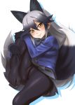  animal_ears black_bow black_gloves black_hair black_legwear blazer blush bow brown_eyes closed_mouth eyebrows_visible_through_hair feet fox_ears fox_tail gloves gradient_hair grey_hair grey_skirt hair_between_eyes head_tilt hounyouin image_sample jacket kemono_friends long_hair long_sleeves looking_at_viewer multicolored_hair no_panties pantyhose pleated_skirt pussy see-through silhouette silver_fox_(kemono_friends) sitting skirt smile solo tail tumblr_sample very_long_hair white_background 