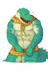  2017 abs anthro lower male muscular muscular_male open_mouth pecs renekton reptile scalie simple_background solo standing white_background 