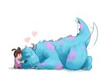  &lt;3 2014 all_fours black_nose blue_fur claws clothing disney duo eyes_closed female fur horn human lower male mammal monster monsters_inc pixar sulley underwear young 