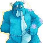  2014 anthro blue_fur blush clothing disney fangs fundoshi fur japanese_clothing lower male monster monsters_inc pixar simple_background solo sulley underwear white_background 
