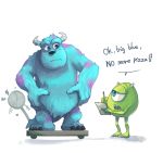  2013 3_toes anthro blue_fur claws dialogue disney duo english_text fur horn lower male mike_wazowski monster monsters_inc pixar standing sulley teeth text toe_claws toes 