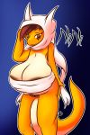  2018 absurd_res anthro areola big_breasts breasts clothing digital_media_(artwork) dittodotto dragon eyelashes female hair hi_res huge_breasts humanoid looking_at_viewer nini_(dotto) pussy scalie simple_background smile solo 