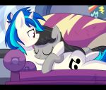  2018 black_hair blue_hair cuddling cute cutie_mark duo earth_pony equine eyebrows eyelashes eyes_closed female female/female feral friendship_is_magic hair hi_res hooves horn horse inside long_hair lying mammal multicolored_hair my_little_pony nude octavia_(mlp) pony purple_eyes signature sleeping smile sofa two_tone_hair unicorn vinyl_scratch_(mlp) yaaaco17 