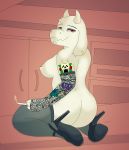  anthro butt caprine cigarette clothing female footwear goat goth hi_res high_heels horn invalid_background jewelry lace looking_at_viewer mammal sexual_icecream shoes smoke tattoo toriel undertale video_games 