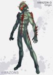  arm_blade claws compound_eyes fang fins full_body green_skin highres horn horns kamen_rider kamen_rider_amazon_omega kamen_rider_amazons male_focus monster mugi30007073 no_humans open_mouth red_eyes sharp_teeth solo standing teeth title weapon 
