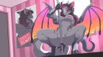  2018 anthro black_hair breasts claws convenient_censorship dragon female grey_skin hair horn looking_at_viewer multicolored_hair nude pata pink_claws purple_eyes pussy reptile scalie seductive smile solo two_tone_hair wings 