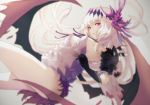  breasts camisole commentary_request dark_jeanne feathers frills gloves granblue_fantasy hair_feathers hair_ornament long_hair looking_at_viewer nido_celisius red_eyes shoulder_armor sideboob smile solo white_hair wings 