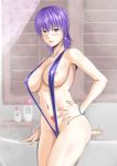  1girl ayane_(doa) breasts dashigara_100 dead_or_alive purple_hair red_eyes slingshot_swimsuit solo swimsuit 