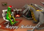  2015 chair christmas claws cup dracorex dragon duo feral fire fireplace greldon hat holidays horn laser living_room male nude rangarig rangarig_rex santa_hat sitting small_wings smile wall_(disambiguation) wings 