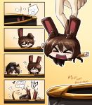  2girls animal_ears brown_hair chibi coco_adel comic hat multiple_girls rabbit_ears rwby sunglasses tail velvet_scarlatina vilde_loh_hocen 