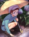  absurdres amuro_ray child gundam highres looking_at_viewer male_focus oliolio rain short_hair umbrella zeta_gundam 