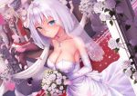  admiral_hipper_(azur_lane) ahoge alternate_costume azur_lane bangs black_legwear blonde_hair blue_eyes blush bouquet breasts bridal_veil bride choker cleavage closed_mouth collarbone commentary cross cross_earrings dress earrings eyebrows_visible_through_hair flower fur_trim gloves graf_zeppelin_(azur_lane) green_eyes hair_between_eyes hat headgear holding holding_bouquet iron_cross jewelry konigsberg_(azur_lane) large_breasts long_hair looking_at_viewer military military_uniform mole multiple_girls pantyhose peaked_cap petals prinz_eugen_(azur_lane) red_carpet red_eyes revision rose ryuinu short_hair side_cutout silver_hair skirt smile strapless strapless_dress thighhighs tirpitz_(azur_lane) two_side_up uniform veil very_long_hair wedding wedding_dress white_dress white_flower white_gloves white_rose 