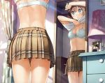  5_nenme_no_houkago aqua_eyes bow bra breasts brown_hair kantoku mirror panties short_hair skirt underwear undressing 