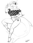  anthro breasts clothed clothing crop_top female fish greyscale looking_at_viewer marine monochrome revadiehard shark shirt simple_background smile solo wide_hips 