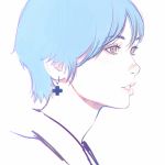  1girl black_eyes blue_hair close-up earrings face ilya_kuvshinov jewelry lips looking_at_viewer original parted_lips profile short_hair solo white_background 