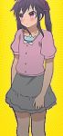  cosplay ebisuzawa_kurumi gakkou_gurashi! grey_skirt pink_shirt tomboy very_long_hair yellow_background 