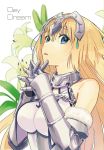  blonde_hair blue_eyes breasts chain eyebrows_visible_through_hair fate/apocrypha fate/grand_order fate_(series) fur_trim gauntlets hair_between_eyes headpiece issindotai jeanne_d'arc_(fate) jeanne_d'arc_(fate)_(all) long_hair looking_at_viewer medium_breasts open_mouth shiny shiny_hair solo upper_body very_long_hair white_background 