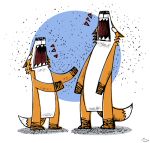 2012 anthro canine duo fangs fecama fox mammal open_mouth standing teeth 