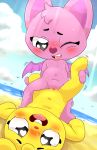  2018 angelica_(playkids) anthro bat blush clitoral_hood clitoris cub digital_media_(artwork) duo female female/female fur hair hi_res lagomorph lying mammal mimi nipples nude open_mouth playkids polygon5 pussy pussy_juice sex smile tongue tongue_out tribadism vaginal young 