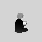  avogado6 business_suit formal grey_background ipad male_focus muted_color original simple_background sitting solo suit tablet tablet_pc 
