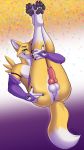  2018 absurd_res anus balls canine claws cosplay digimon disney drako1997 fox fur green_eyes hi_res knot legs_raised male mammal nick_wilde pawpads penis renamon solo tongue tongue_out yellow_fur zootopia 