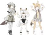  animal_ears anteater_ears anteater_tail bird_tail bird_wings black_hair bow bowtie center_frills claw_pose collared_shirt commentary_request elbow_gloves eyebrows_visible_through_hair flying_sweatdrops fox_ears fox_tail fur_collar gloves grey_hair head_wings kemono_friends konabetate light_brown_hair long_sleeves multicolored_hair multiple_girls necktie pantyhose pleated_skirt shirt shoebill_(kemono_friends) short_hair short_sleeves shorts skirt southern_tamandua_(kemono_friends) sweatdrop tail tibetan_sand_fox_(kemono_friends) white_hair wings 