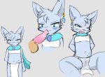  2018 anthro blue_eyes blue_fur blush cat clothed clothing disembodied_penis feline female fur grey_background looking_at_viewer male mammal open_mouth penis pink_nose pink_penis pussy ryoku simple_background solo 