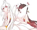  ahoge ara_han black_hair blush closed_eyes elsword eun_(elsword) eyebrows_visible_through_hair eyes_visible_through_hair flower fluffy hair_ornament hairpin hua_ge_pi long_hair multiple_girls sakra_devanam_(elsword) smile tail tail_hug yama_raja_(elsword) yuri 