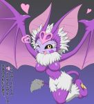  &lt;3 2018 amauchi animal_humanoid bat_humanoid black_sclera claws dragon_quest female fur gradient_background humanoid japanese_text looking_at_viewer membranous_wings monster_girl_(genre) one_eye_closed open_mouth purple_skin simple_background solo text translation_request video_games white_fur wings wink yellow_eyes 